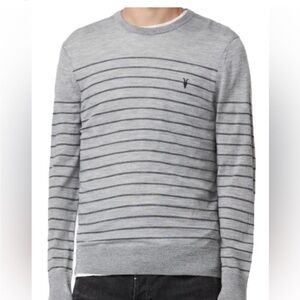 Allsaints Mode 100% Merino Crewneck Ramskull Lightweight Sweater Gray Size XL